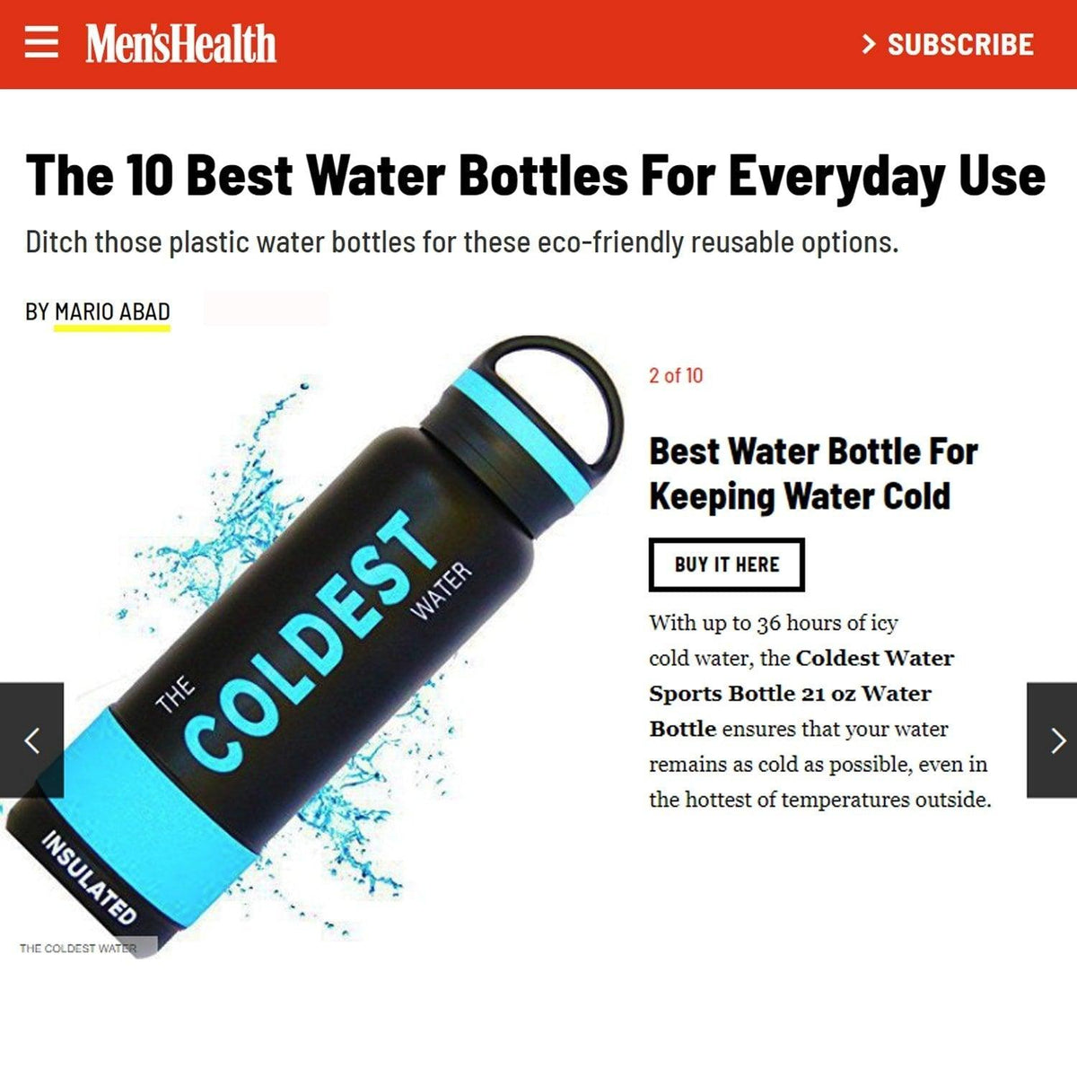 Which Features Did Parade Magazine Confirm in the Coldest Water Bottle