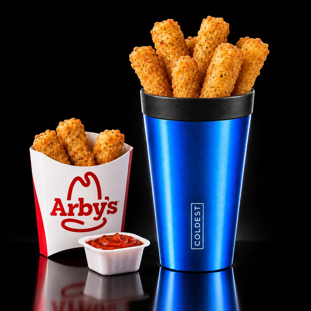 Arby's mozzarella sticks in the COLDEST Drive Thru tumbler