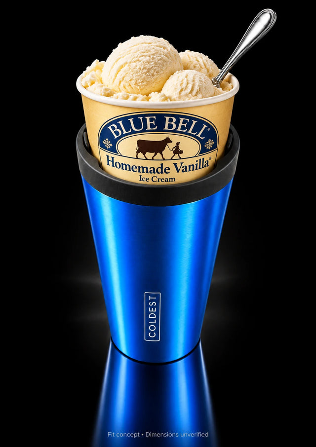Blue Bell Homemade Vanilla ice cream pint in the COLDEST Drive Thru tumbler