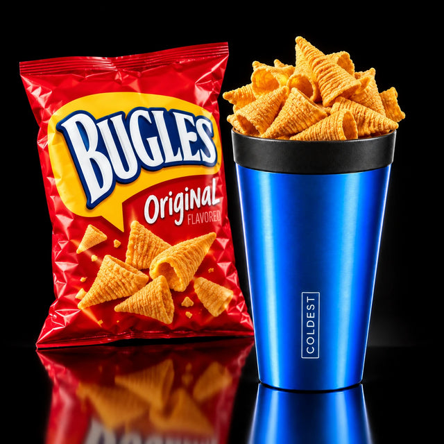 Bugles Original corn snacks in the COLDEST Drive Thru tumbler