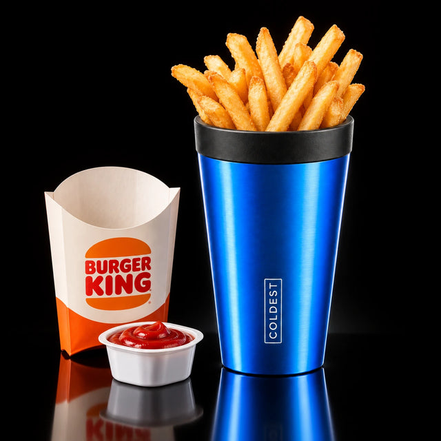 Burger King fries held upright in the COLDEST Drive Thru tumbler