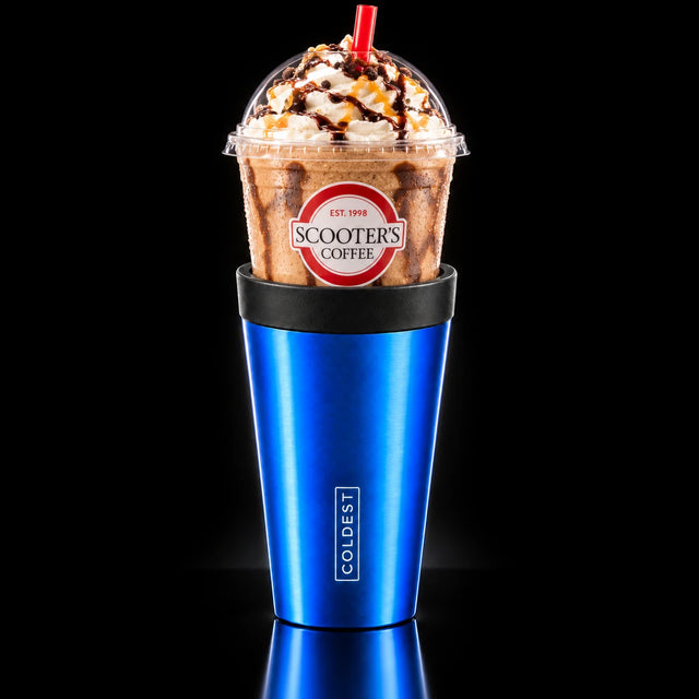Scooter's Coffee frozen coffee cup in the COLDEST Drive Thru tumbler