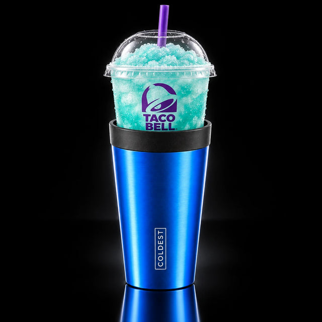 Taco Bell frozen drink cup dropped into the COLDEST Drive Thru tumbler