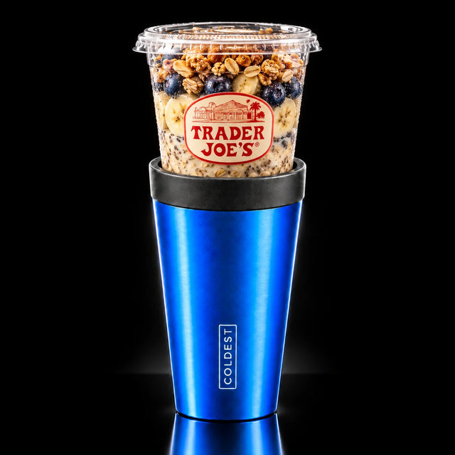 Trader Joe's overnight oats cup in the COLDEST Drive Thru tumbler