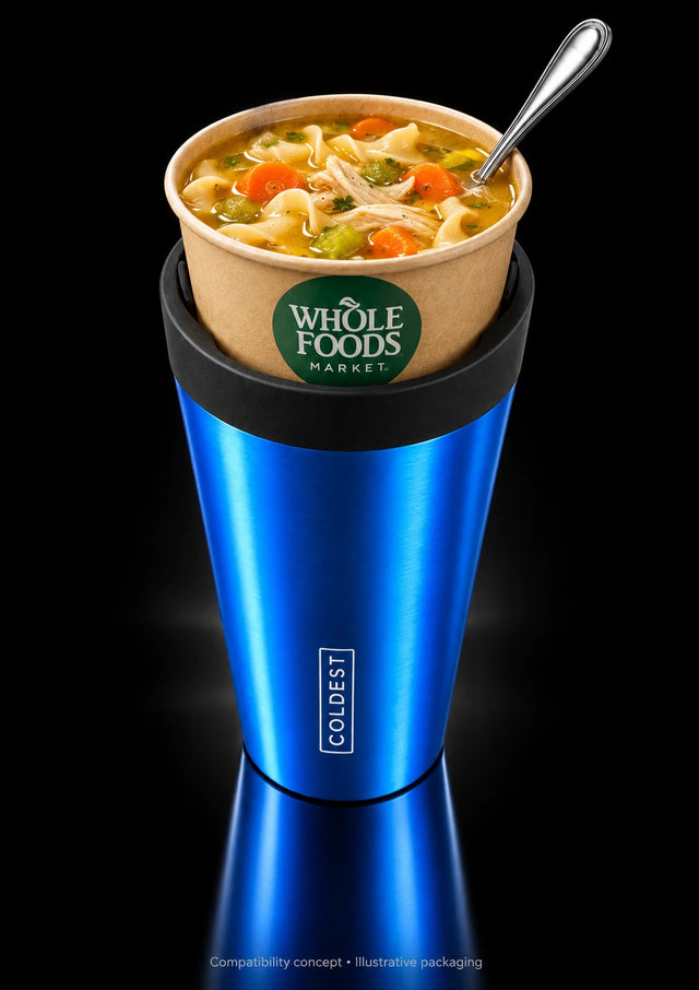 Whole Foods Market chicken noodle soup cup in the COLDEST Drive Thru tumbler