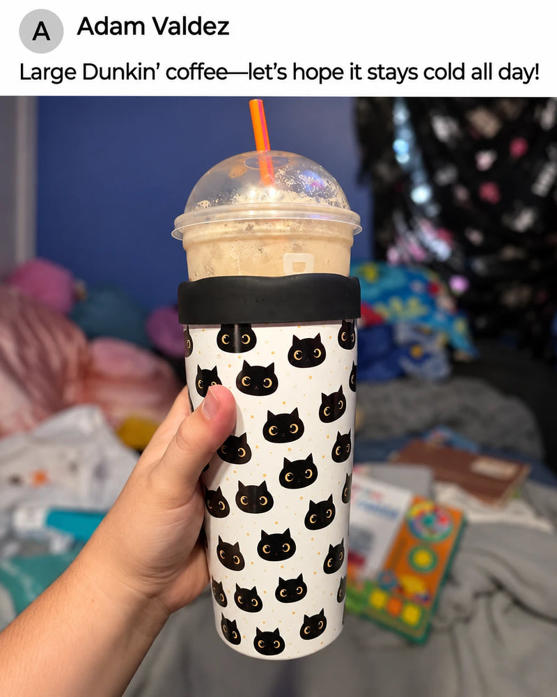 Adam Valdez: Large Dunkin’ coffee—let’s hope it stays cold all day!